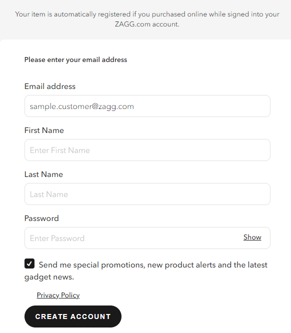 Register My Gear4 Case to ZAGG Care