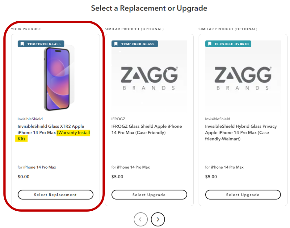 Warranty Install Kit and the Installation Tray to ZAGG Care